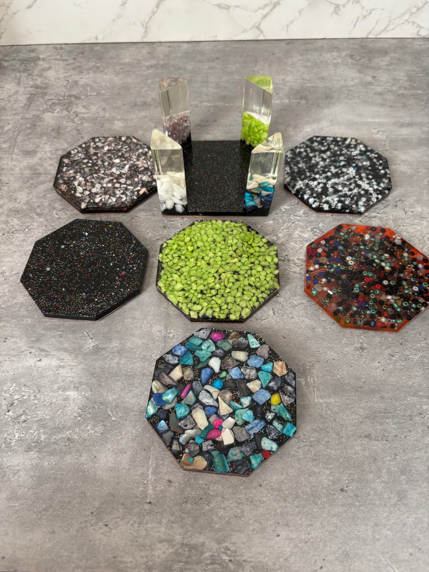 No Two Alike – Handmade 7 piece Coaster Set